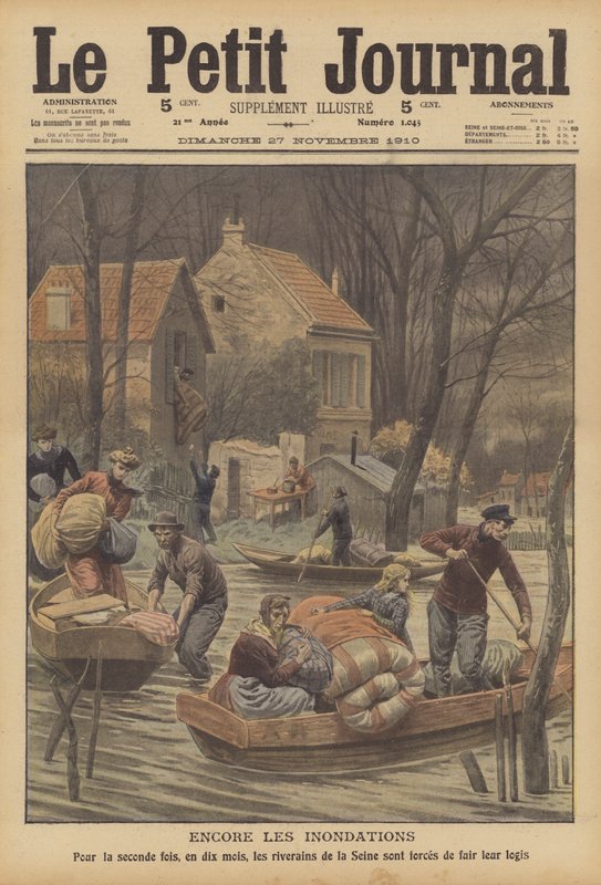 Povodně na řece Seině, Francie (barva litho) od French School