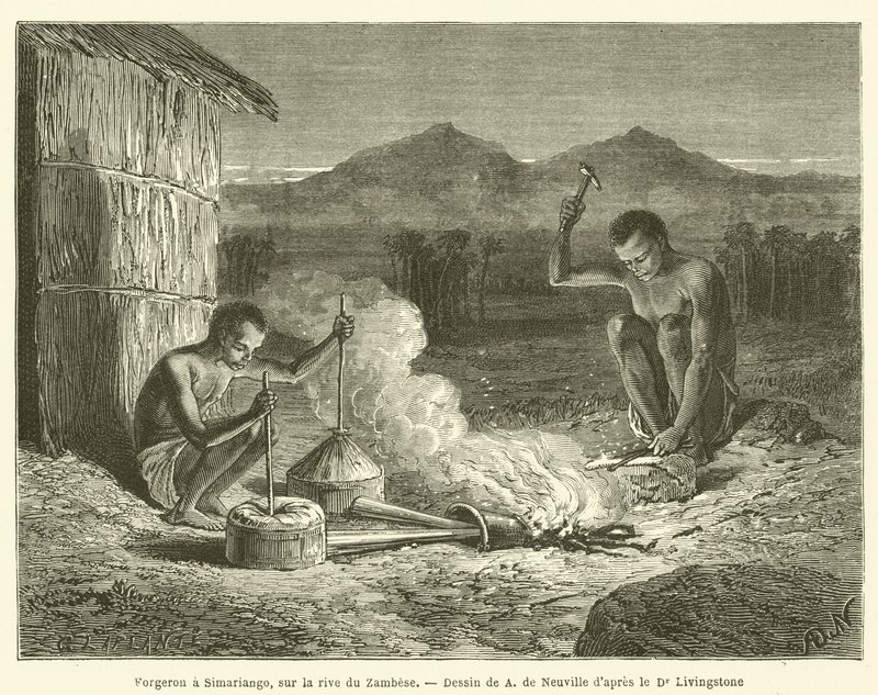 Kovář v Simariango, na břehu Zambese (rytina) od French School