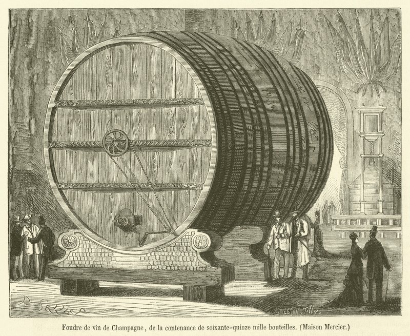 Víno Foudre of Champagne, o kapacitě sedmdesát pět tisíc lahví, Maison Mercier (rytina) od French School