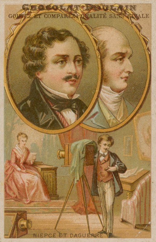 Zakladatelé fotografie Niepce a Daguerre s fotografem od French School