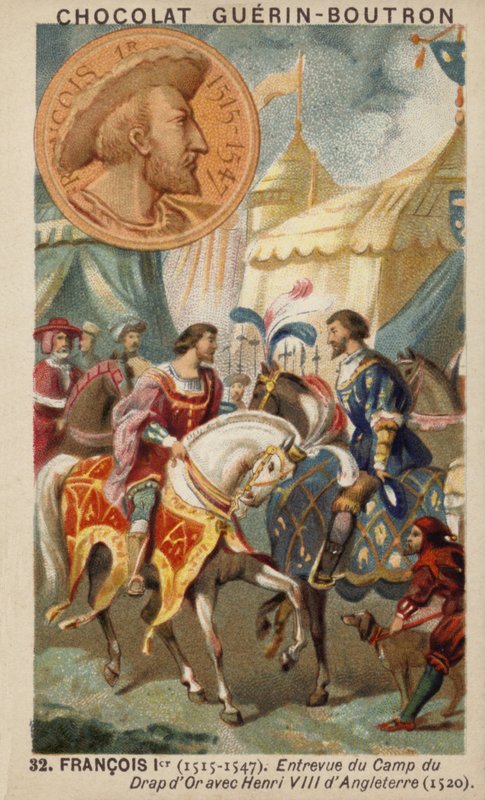 František I. Francouzský a Jindřich VIII. z Anglie se setkávají na Poli zlatého plátna od French School
