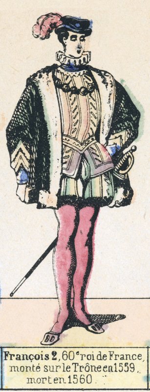 Francois 2, 60. král Francie, nastoupil na trůn v roce 1559, zemřel v roce 1560 (barevná rytina) od French School