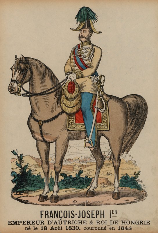 František Josef I., císař rakouský a král uherský (barevná rytina) od French School