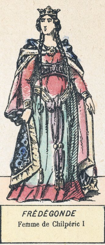 Fredegonde, Femme de Chilperic I (barevná rytina) od French School