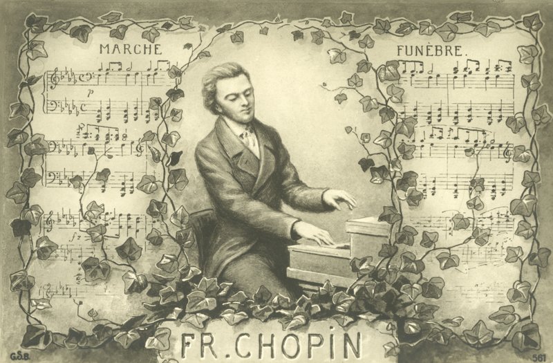 Frederic Chopin a jeho Pohřební pochod (litografie) od French School