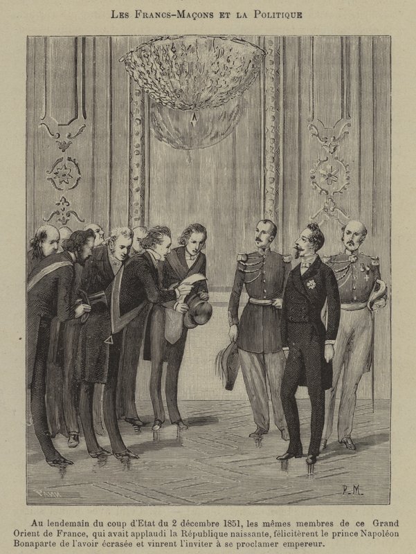 Svobodní zednáři a politika (rytina) od French School