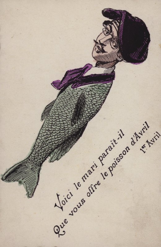 Francouzská aprílová karta (barevná litografie) od French School