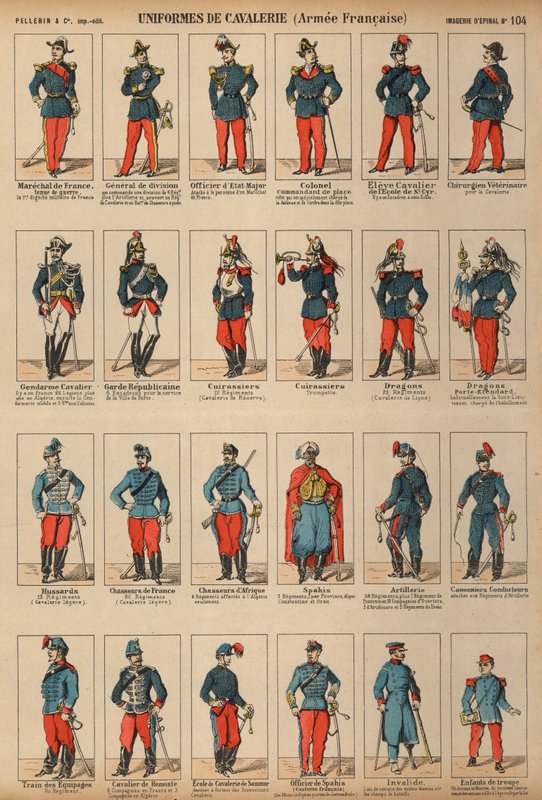 Uniformy francouzské armády (barevná rytina) od French School