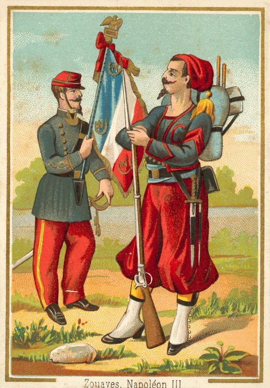 Francouzské Zouaves z doby Napoleona III (chromolitho) od French School