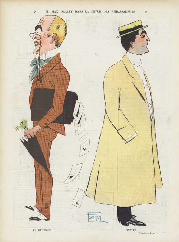 Francouzský herec Max Dearly. Ilustrace pro Le Rire (barevné lito) od French School