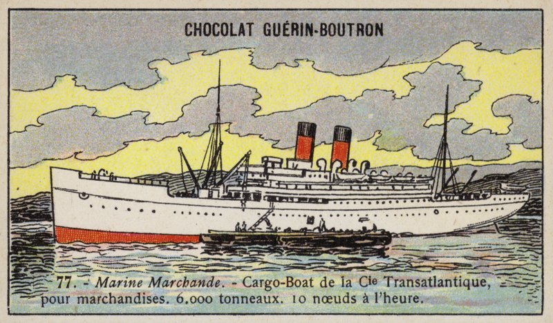 Francouzská nákladní loď Compagnie Transatlantique (chromolitho) od French School