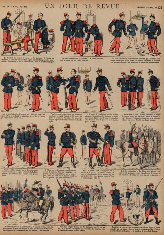 Francouzští vojáci v den revize (barevná rytina) od French School