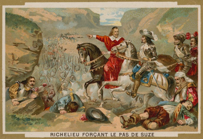 Francouzské jednotky pod velením kardinála Richelieu si vynutily průsmyk u Suza, Savojsko, 1629 od French School