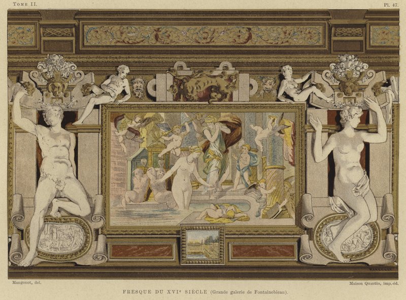 Freska v zámku Fontainebleau, Francie, 16. století od French School