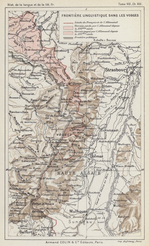 Jazyková hranice ve Vogézách (barevná litografie) od French School