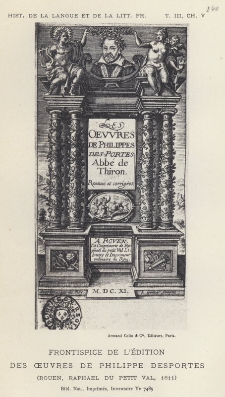 Frontispis edice díla Philippa Desportese (litho) od French School
