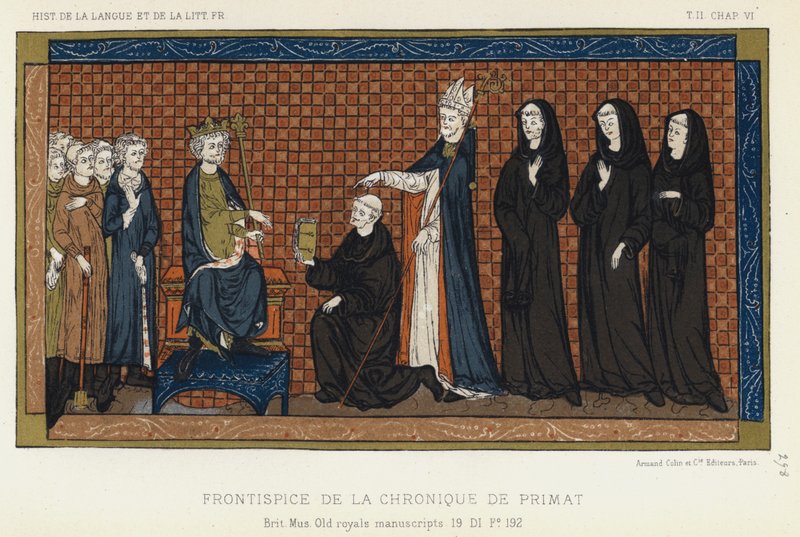 Frontispis Kroniky primátů (barevné lito) od French School
