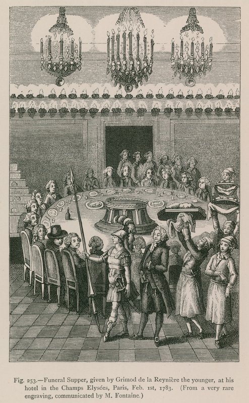 Pohřební večeře pořádaná Grimodem de la Reyniere mladším v jeho hotelu na Champs Elysees v Paříži, 1. února 1783 od French School