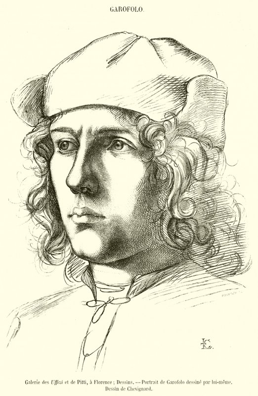 Galerie Uffizi a Pitti, ve Florencii (rytina) od French School