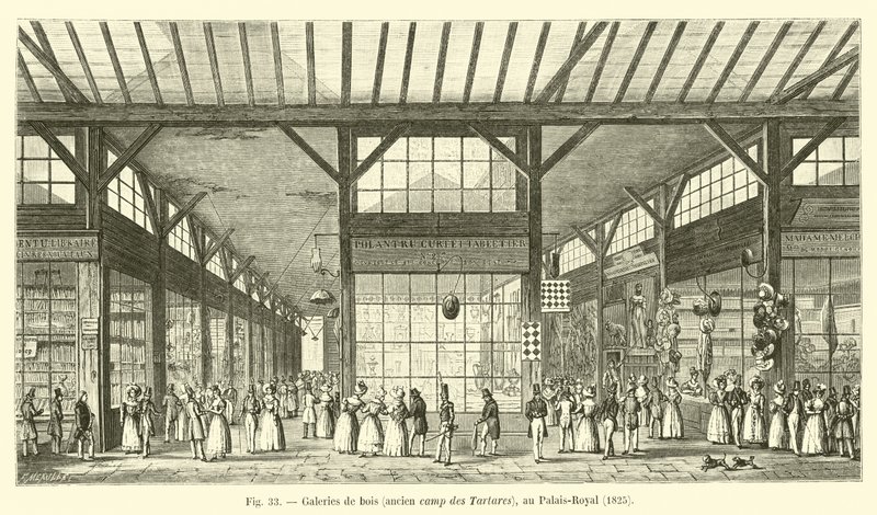 Dřevěné galerie, bývalý tábor Tatarů, v Palais-Royal, 1825 od French School