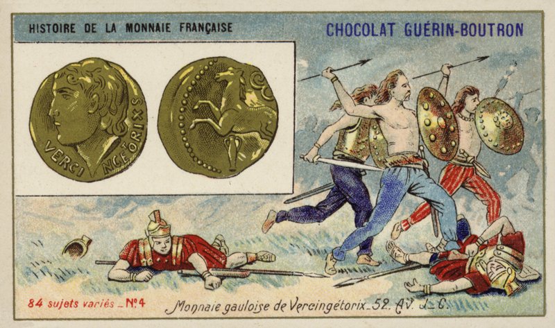 Galské mince Vercingetorix, 52 př.nl (chromolitho) od French School