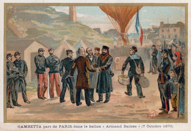 Gambetta opouští Paříž v horkovzdušném balónu Armand-Barbes od French School
