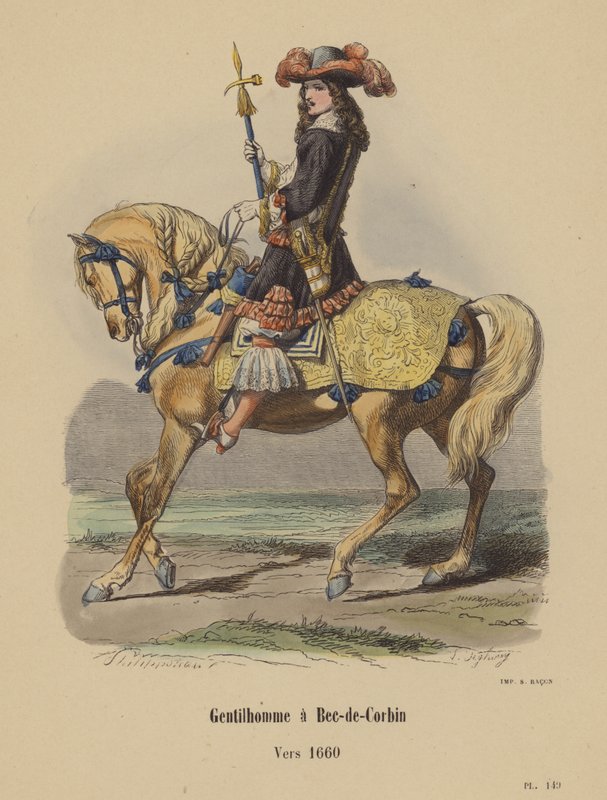 Gentleman at Bec-de-Corbin, Circa 1660 (barevná rytina) od French School