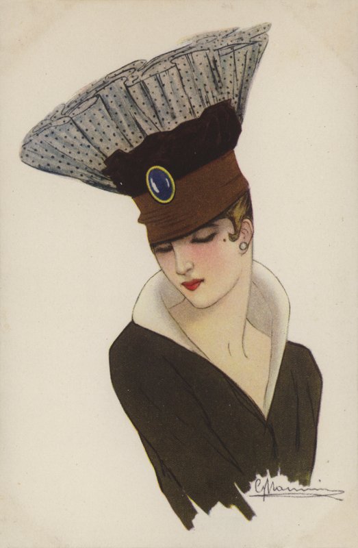 Dívka v mimořádných hlavách (Color Litho) od French School