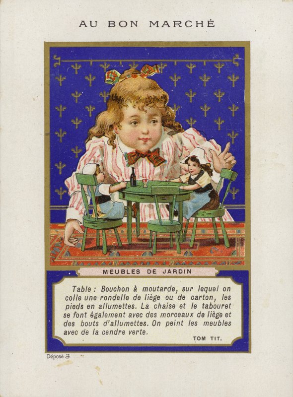 Dívka si hraje s panenkami a miniaturním nábytkem, Meubles De Jardin od French School