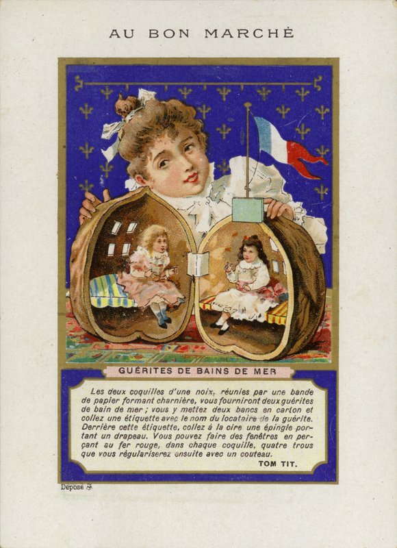 Dívka si hraje s panenkami sedícími v ořechové skořápce, Guerites de bains de mer od French School