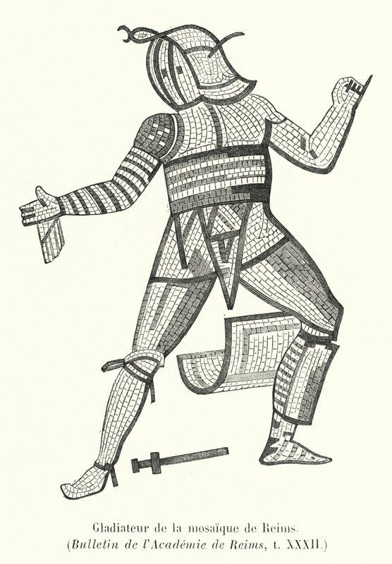 Gladiátor z Remešské mozaiky (rytina) od French School