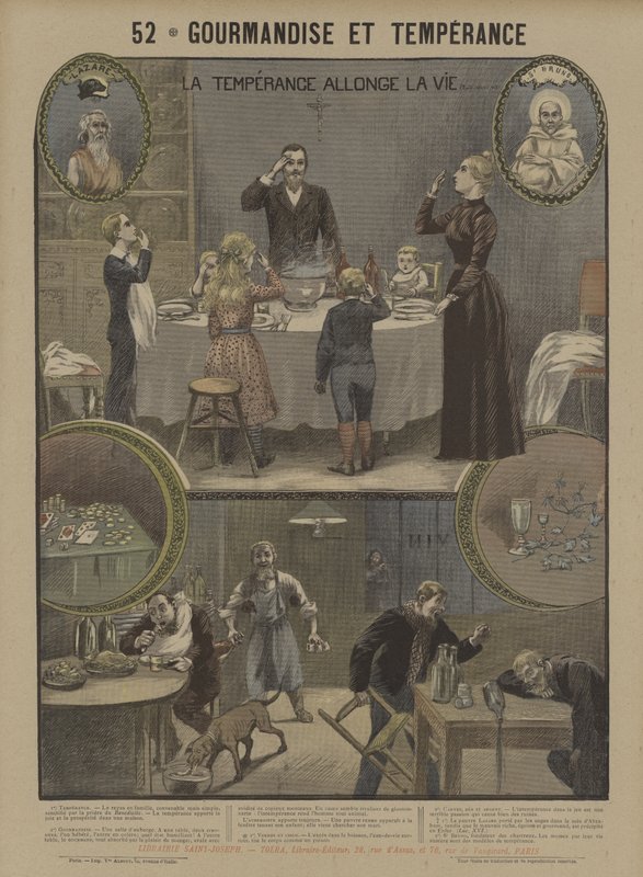 Obžerství a střídmost (barva litho) od French School
