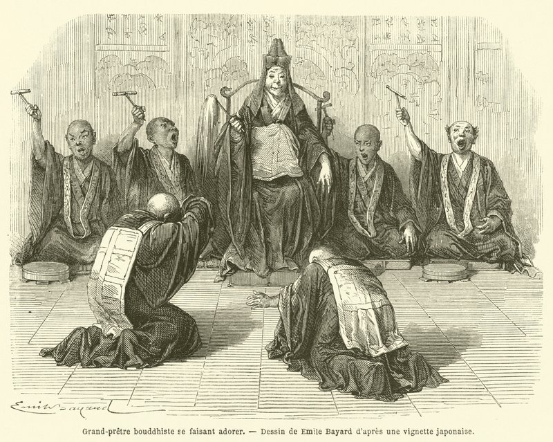 Buddhistický velekněz je uctíván (rytina) od French School