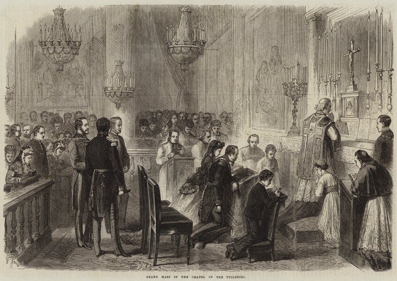 Velká mše v kapli Tuileries (rytina) od French School