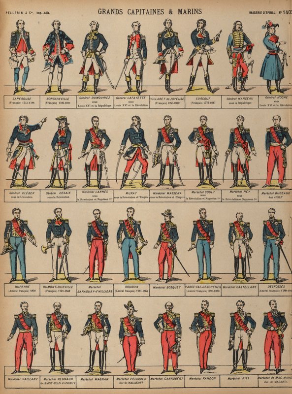 Velcí francouzští vojenští velitelé (barevná rytina) od French School