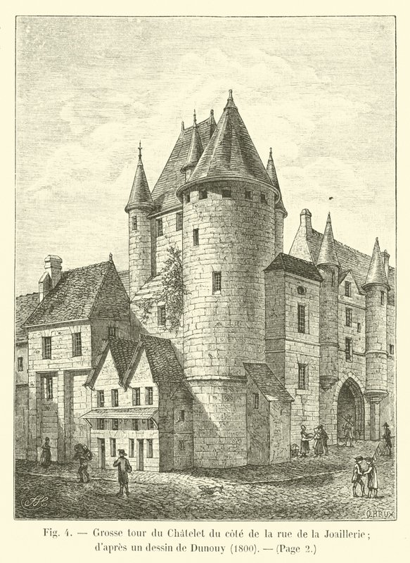 Velká věž Chatelet na straně rue de la Joaillerie; podle kresby Dunouy, 1800 od French School