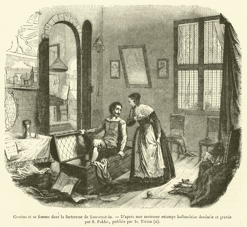 Grotius a jeho manželka v pevnosti Louvenstein (rytina) od French School