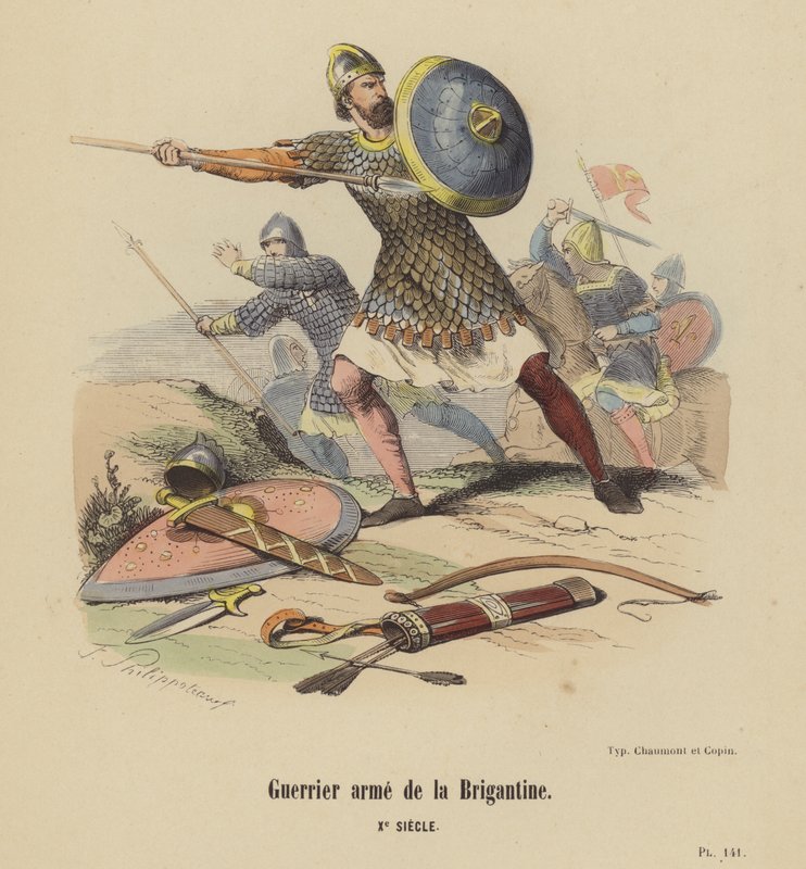 Warrior Weapon of the Brigantine, Xe Siecle (barevná rytina) od French School