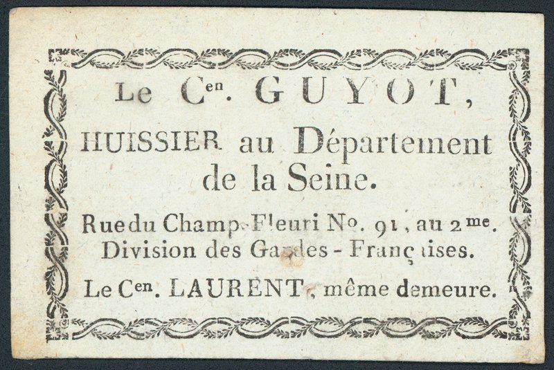 Guyot, soudní vykonavatel, vizitka od French School