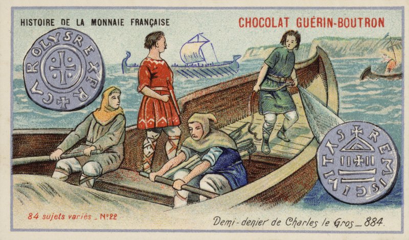 Poloviční denier Karla Tlustého, 884 (chromolitho) od French School
