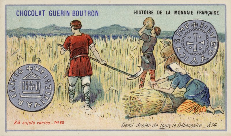 Poloviční denier Ludvíka Pobožného, 814 (chromolitho) od French School