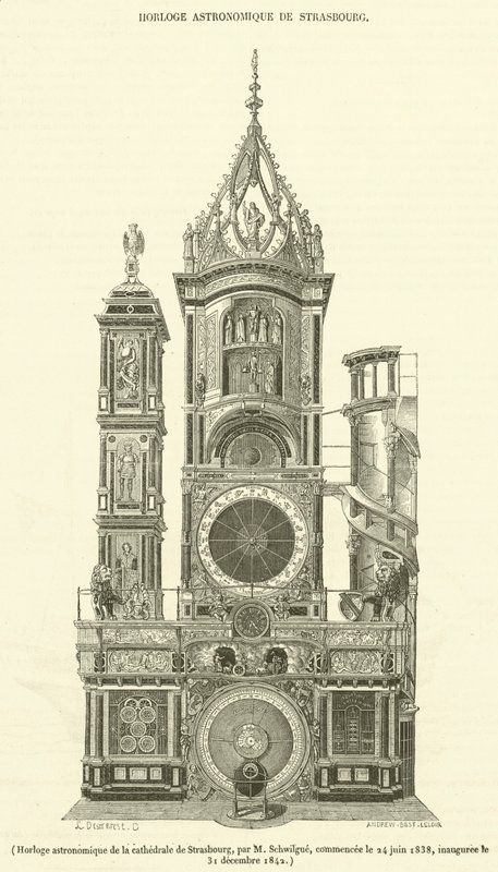 Orloj katedrály ve Štrasburku (rytina) od French School