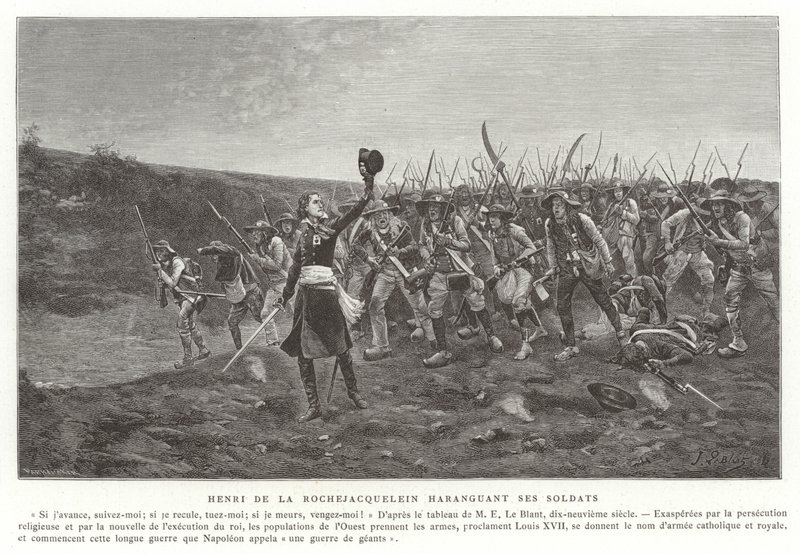 Henri de la Rochejaquelin namlouvá své vojáky, Vendee Revolt, Francie od French School