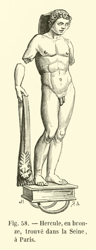 Herkules, bronz, nalezeno v Seině, Paříž (rytina) od French School
