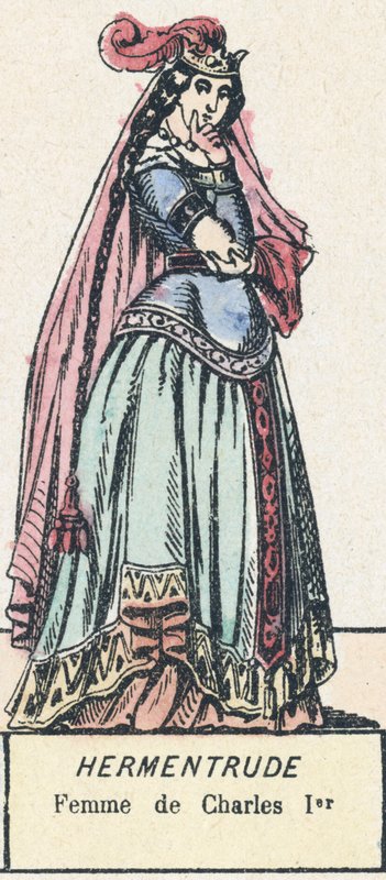 Hermentrude, manželka Karla I. (barevná rytina) od French School