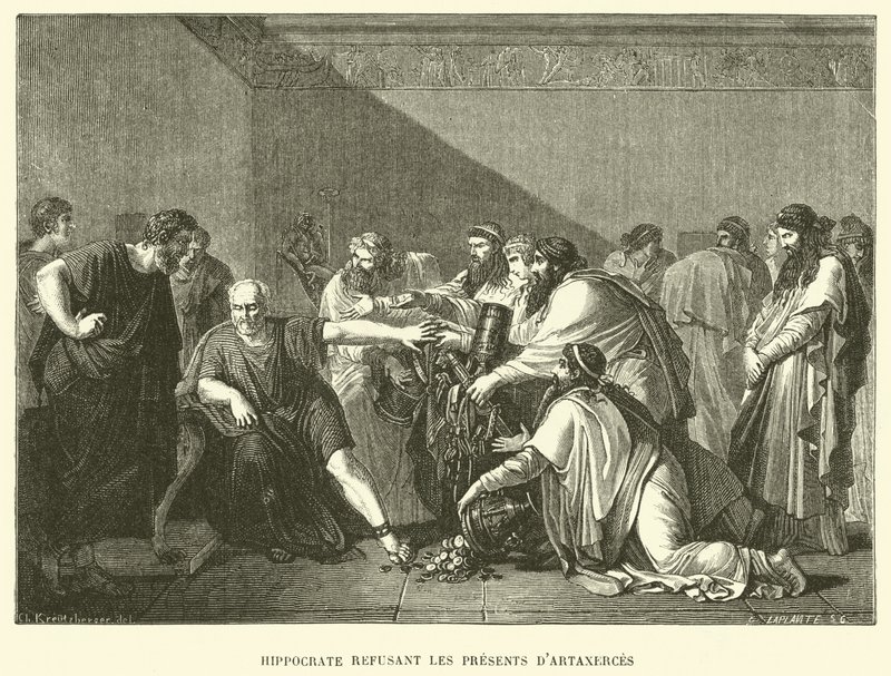 Hippokrates odmítá dary Artaxerces (rytina) od French School