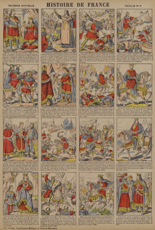 Dějiny Francie od vlády Filipa I. do vlády Ludvíka IX. (barevná litografie) od French School