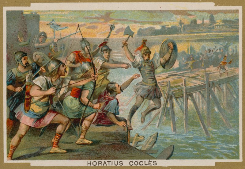 Horatius Cocles, římský voják, bránící Pons Sublicius proti invazní armádě krále Clusium, 6. století před naším letopočtem od French School