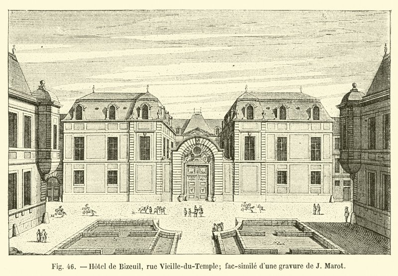 Hotel de Bizeuil, rue Vieille-du-Temple; faksimile rytiny od J Marota od French School