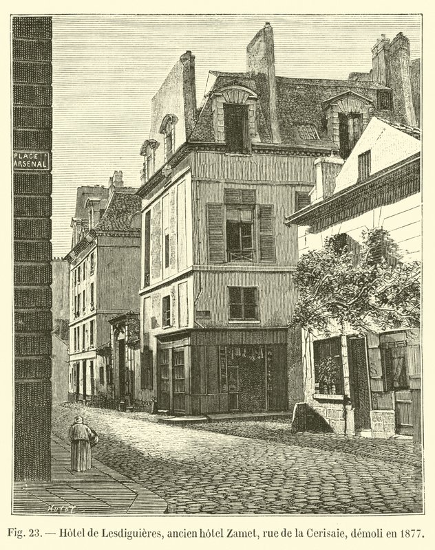 Hotel de Lesdiguieres, bývalý hotel Zamet, rue de la Cerisaie, zničen v roce 1877 od French School